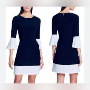 Tommy Hilfiger Bell Sleeve
Sheath Dress Navy White
Color Block Stretch